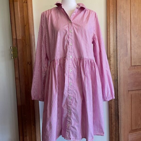 J. CREW Pink White Stripe Button Down Long Sleeve Shirt Mini Dress 8 - Picture 3 of 17